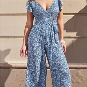 NWT Cupshe Blue Floral Jumpsuit